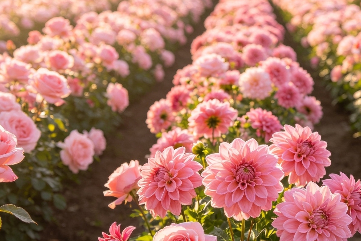 Plantação de rosa dália