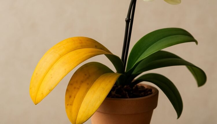 Uma orquídea com folhas amarelas