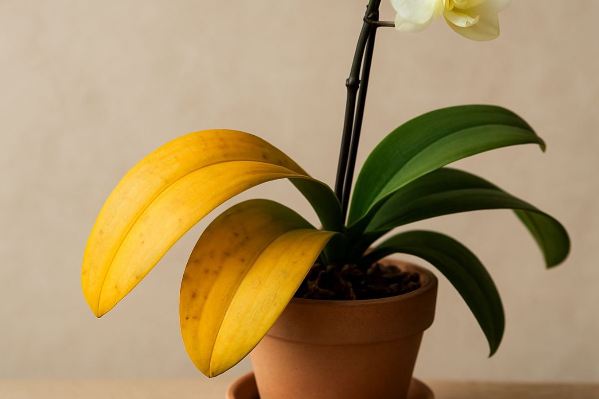Uma orquídea com folhas amarelas