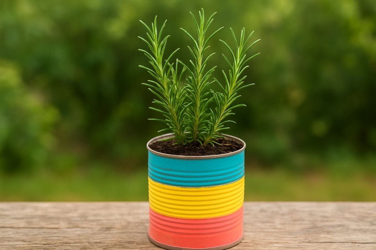 alecrim na lata de leite