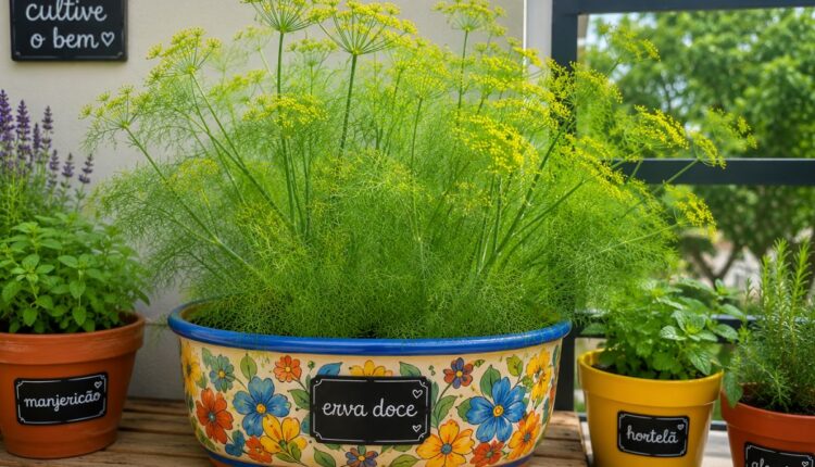 erva doce em vasos